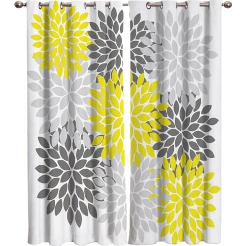 Dahlia Grey Yellow Room Curtains Large Window Bathroom Bedroom Kids Room Indoor Decor Window Treatment Ideas Kids Room Curtains