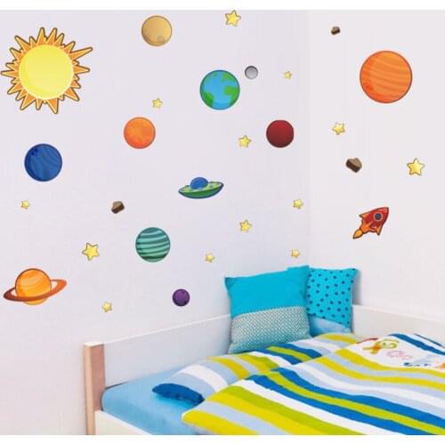 1PC New Creative Solar System Wall Stickers Plane Wall Paper Kids Bedroom Decor Outer Space Stars Planets Wall Decals