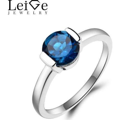 Leige Jewelry London Blue Topaz Ring Topaz Promise Ring November Birthstone Round Cut Blue Gemstone 925 Sterling Silver for Her