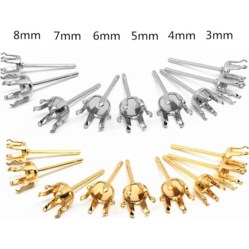 20pcs Stainless SteelBlank Studs Earring Claw Ear Post Pins 3mm-8mm Cup Base Earring Setting DIY Jewelry Making Findings