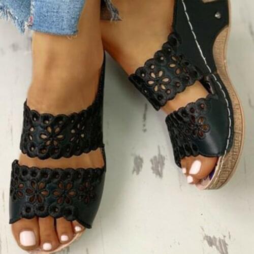 Women Open Toe Wedges Heel Lace Sandals Hollow Out Ladies Summer Casual Shoes -OPK