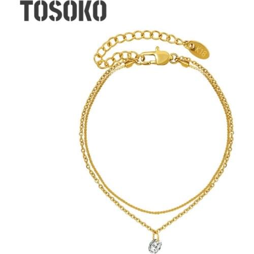 TOSOKO Stainless Steel Jewelry Double Layer Zircon Bracelet Womens Fashion Bracelet BSE239