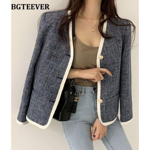 BGTEEVER Elegant V-neck Single-breasted Women Blazer Jacket 2020 Autumn Office Ladies Long Sleeve Slim Waist Female Suit Jackets