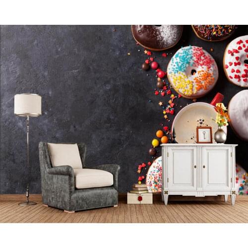 Papel de parede Pastry Donuts Coffee Candy Cup Baking Food .3d wallpaper,living room sofa TV wall kitchen bar cafe bakery murals