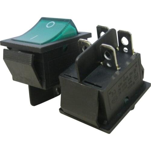 5Pcs AC 250V/16A, 125V/20A Green Light Illuminated ON/Off DPST 4 Pin 2 Position Rocker Toggle Switch KCD2-201N-G