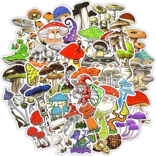 50 PCS Color Mushroom Wall Stickers Home Decor Cute Plants PVC Decals for Bedroom Wall Kitchen Decoration Stickers Waterproof