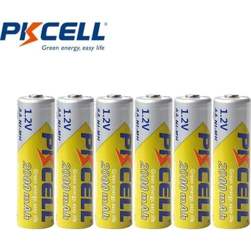 6Pcs PKCELL AA 2000mAh NIMH Battery 1.2V Rechargeable Batteries Over 1000 Times Cycles Real Capacity For Digital Camera
