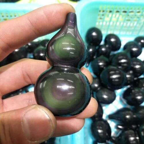 60MM Natural true rainbow cat eye obsidian gourd polished crystal chakra healing