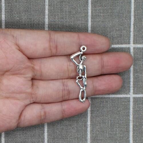 8pcs/lot 12*42mm Charms Skeleton Man Halloween Connector For DIY Making Metal Choke Necklaces Jewelry Finding X1854