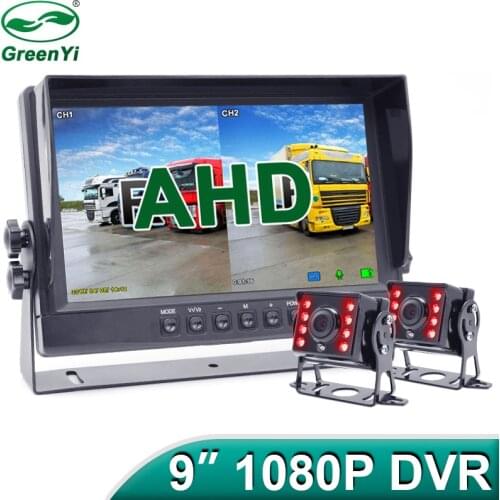 FHD 1920x1080P 9 Inch IPS Screen Truck Bus Vehicle DVR Recorder Monitor With 2 Channels Front Rear IR AHD Car Parking Camera