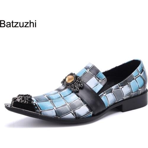 Batzuzhi 2021 New Mens Shoes Blue Genuine Leather Dress Shoes Men Formal Business Leather Shoes for Men Party and Wedding,38-46