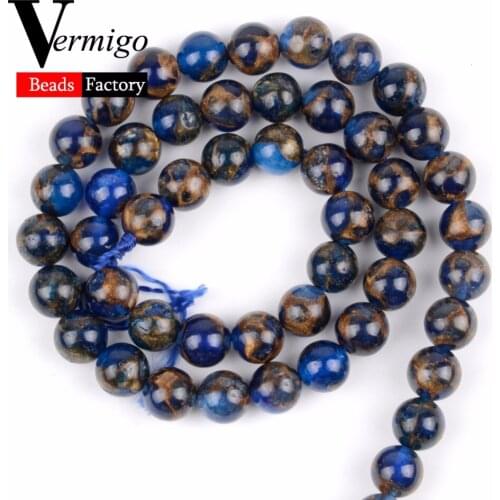 Natural Stone Blue Cloisonne Beads For Needwork Jewelry Making Round Loose Beads 6 8 10mm Diy Bracelet Necklace Accessories 15"
