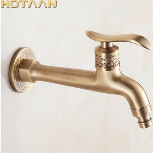 Long garden use Bibcock faucet tap crane Antique Brass Finish Bathroom Wall Mount Washing Machine Water Faucet Taps YT-5156-A