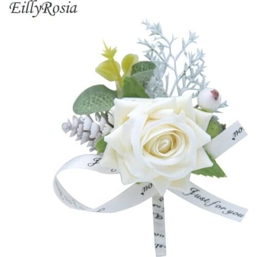 EillyRosia Grooms Boutonnieres Cream White Pink Red Royal Blue Artificial Flowers Groomsman Corsage Wedding Accessories Handmade