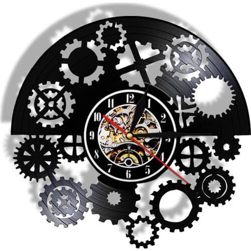Gothic Steampunk Vinyl Record Wall Clock Gears Black Vinyl Record LP Wall Watch Vintage Wall Art Tribal Machine Clock Timekeeper