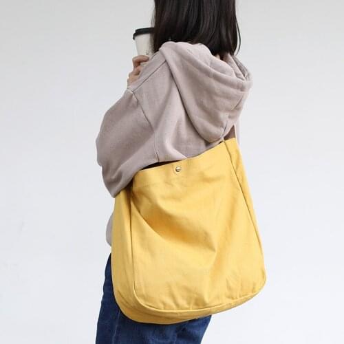 Canvas Shoulder Messenger Bag Japanese Solid Color Simple Art Large Capacity Casual College Style Hit Color Female