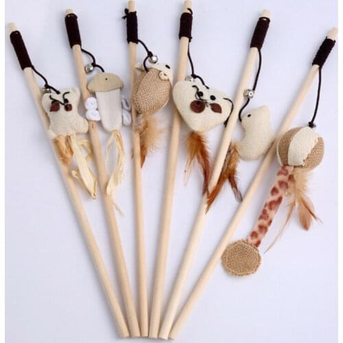 1PC Teaser Feather Toys Kitten Funny Colorful Rod Cat Wand Toys Wood Pet Cat Toys Interactive Stick Pet Cat Supplies DropShip