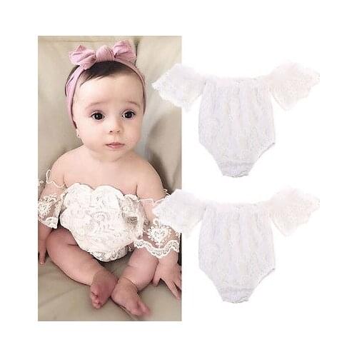 Cute Newborn Baby Girl Lace Romper Off shoulder Lace Jumpsuit One Pieces Sunsuit Princess Children Clothes 0-24M