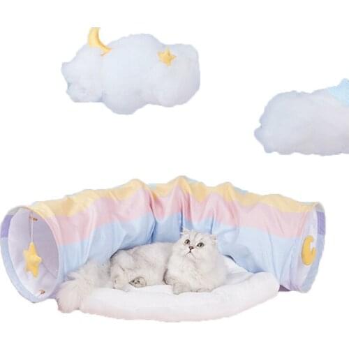 Pet Pad Rainbow Tunnel Ground Roll and Play Cat Mattress Pad Removable and Washable Pet Litter Cushion Cat Supplies Accessories