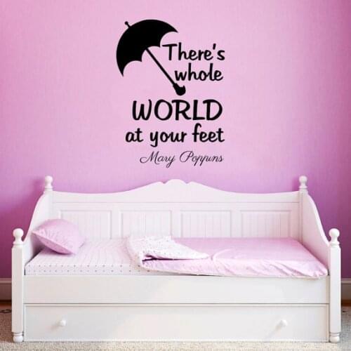 Beautiful Art Design Quotes Vinyl Wall Sticker There Is Whole World At Your Feet With Cute Umbrella Room Decor Wall Mural Y-886