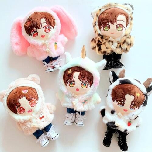 20 cm EXO Doll Coat Cow Rabbit Unicorn Plush Warm Coat Blouse Jeans Shorts Doll Clothes Doll Accessories