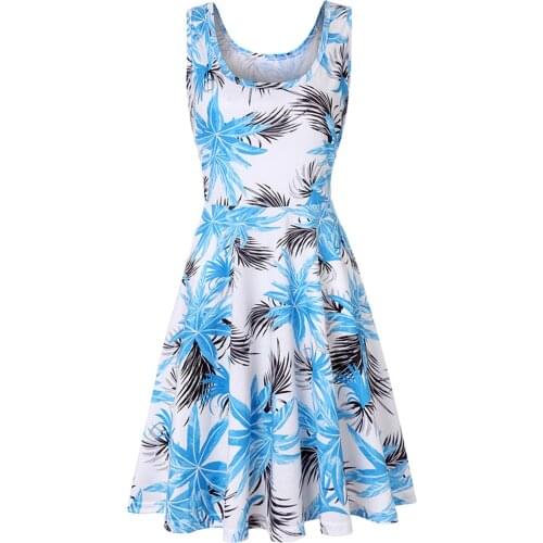 Summer Women Leaf Casual Dress Plus Size Sleeveless O Neck Elegant Dresses For Women Clothing Vestidos Mujer Verano 2021