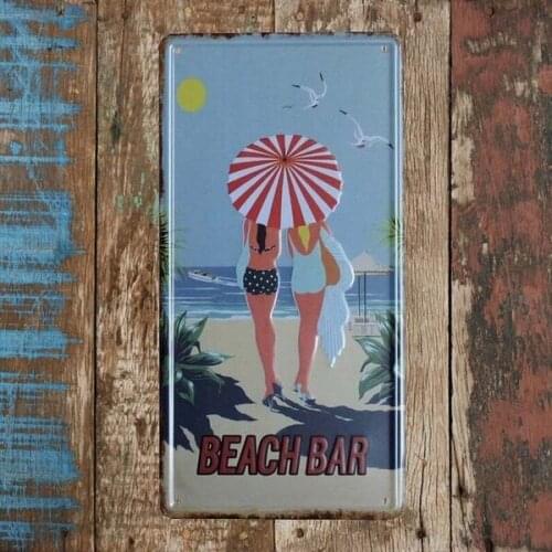 Beach Bar Metal Sign,Retro Vintage Home Pub Cafe Wall Art Decor Tin Sign Metal Craft