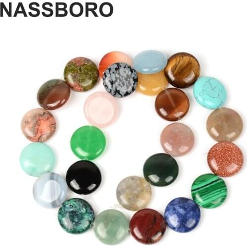 Fashion Flat Round Coin Shape Mix Natural Stone Beads For Jewelry Making Loose Bead DIY Bracelet Necklace Wholesale de bijoux