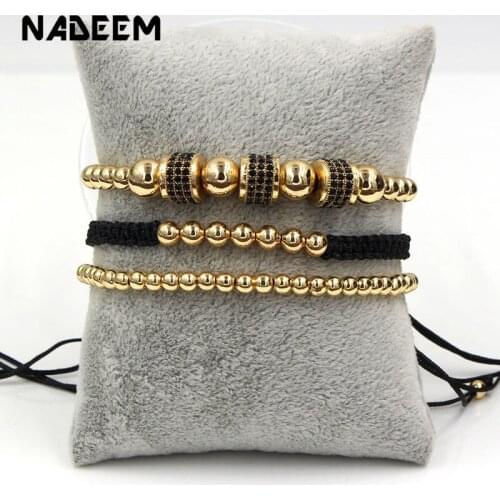 2019 Luxury 3Pcs/Set CZ Bracelet Sets Men Women Copper Beads CZ Tube Charm Braiding Couple Bracelet Sets for Lovers Jewelry Gift