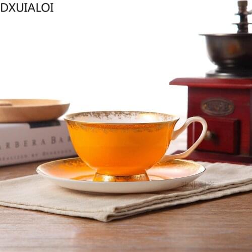 Pure color coffee cup and saucer set British home afternoon tea cup ceramic men and women water cup bone china 200ML DXUIALOI