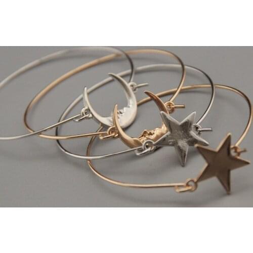 12pcs/lot Newest Women Fashion Minimalist fine alloy cuff friendship bracelets star and moon Bangles best gift for girlfriend