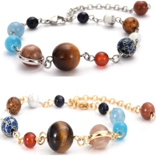 Newest Solar System Design Nine Planets Beaded Bracelets Stainless Steel Chain Linked