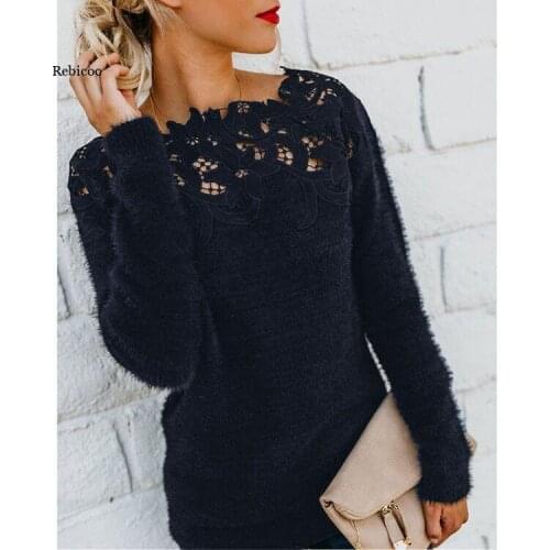 5Xl Plus Size Winter New Ladies Shirt Solid Color Stitching Lace Long-Sleeved Sweater Soft Winter Ladies Plush Top