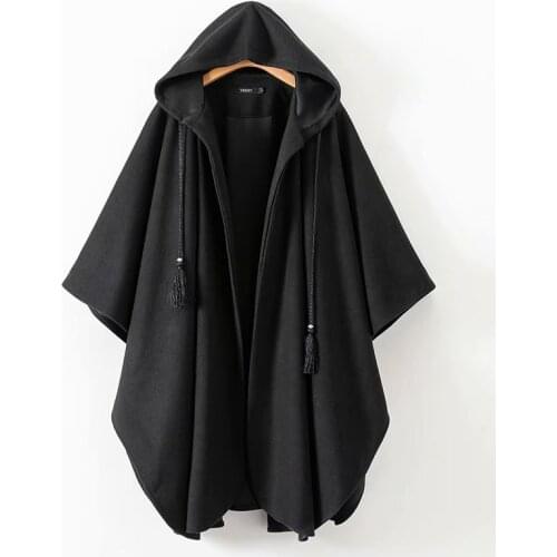New Women Winter Black Long Coat Ladies Cotton Fashion Cardigan Jackets Women-s Harjuku Hooded Cloak Capes ponchos y capas mujer
