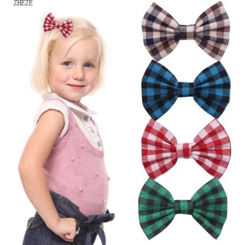 12Pcs/Lot 2020 New Trendy 5" Cotton Plaid Hair Bows Barrette Handmade DIY Hair Accessories For Girls Headwear Women Hair Clips