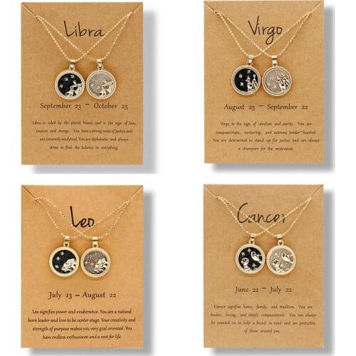 12 Constellation Pendant Necklace for Women Men Star Zodiac Sign Necklace Leo Libra Aries Wish Card Fashion Couple Jewelry Gift