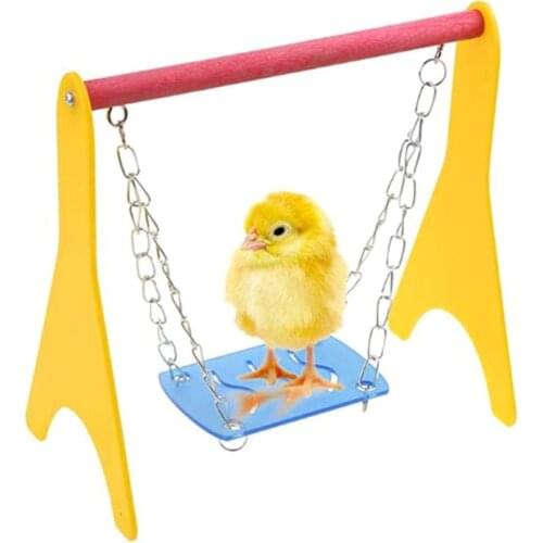 Acrylic Swing Chicken Toy with Hanging Chain Baby Chick Perch Cage Training Stand Holder for Bird Parrot Hens Macaw