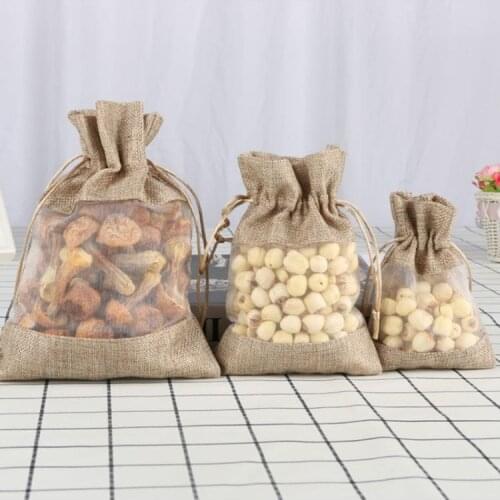 Linen Burlap Organza Bag with Drawstring for Wedding Party Favors Cosmetic A69C