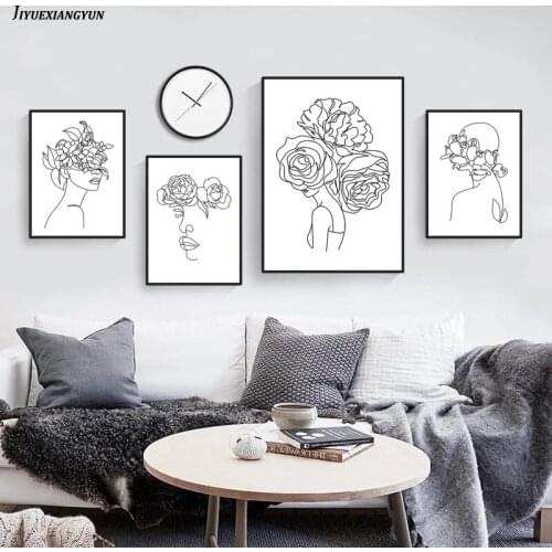 Simple Girl Art Wall Canvas Painting Black White Line Art Picture Abstract Print And Poster For Living Room Home Decor