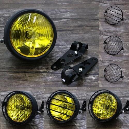 Motorcycle Headlight Mesh Grill Mask Lampshade Grill Cover Side Mount Head Lamp Bracket Protector Retro Grid Steel Shield