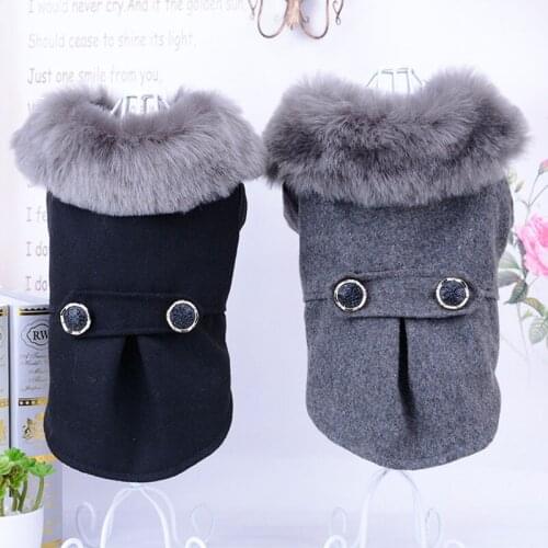 Dog Woolen Coat Two-legged Clothes Solid Color Dog Winter Jacket Clothing With Artificial Fur Cross-border Coat Pet Supplies