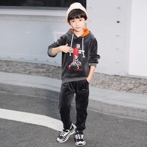 Siddons 2019 double-side velvet boys outfits super warm two-piece sets winter clothes for 4-14 years old school boys