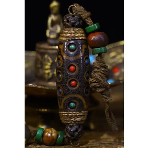 Old Natural agate Filigree mosaic Gem Burst old Dzi Bead Nine Eyes Pendant amulet Town House Exorcism Ward off evil spirits