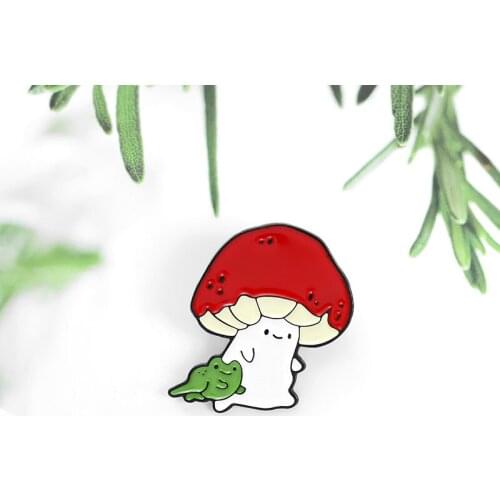 Creative New Product Mini Cute Red Mushroom Enamel Brooch Exquisite Alloy Paint Frog Smiley Mushroom Pin Fashionable Denim Badge