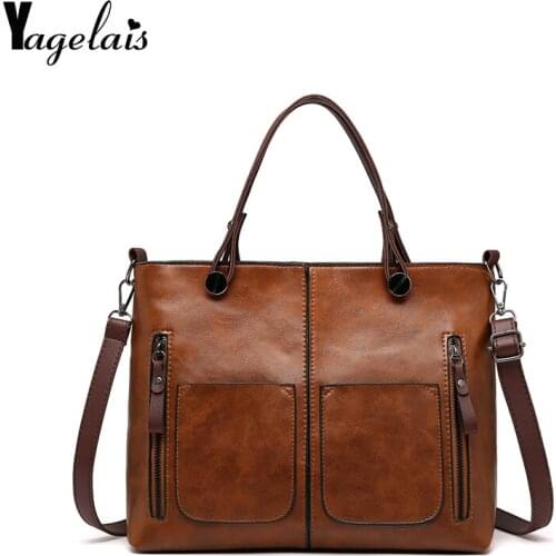 Vintage Brown Casual Large Capacity Women Tote Shoulder Bags Oil Wax Leather Ladies Messenger Bag Soft Shopping Crossbody Bag