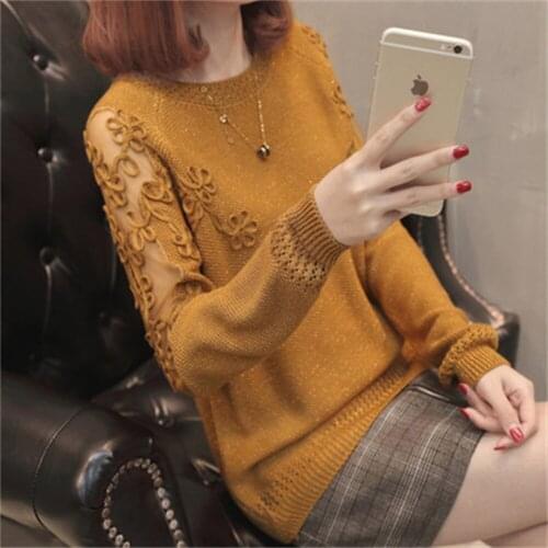 Knitted Pullover Tops Women Hollow Out Long Sleeve Ladies Thin Crochet Jumper Solid Womens Knitted Sweaters Female H604