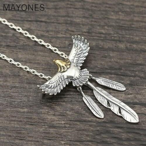 MAYONE 100% Pure 925 sterling silver Eagle Feather Pendant Fit with Necklace or Bracelet men women wholesale jewelry