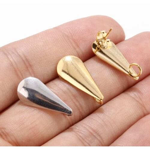 10pcs Stainless Steel Hypoallergenic Teardrop Stud Post Earring Findings With Loop Real Gold Plated Waterdrop Earstuds 20x9mm
