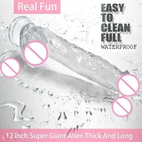12 Inch Dildo Super Large Crystal Clear Penis Giant Alien Penis Super Thick And Long Masturbation Massage Stick