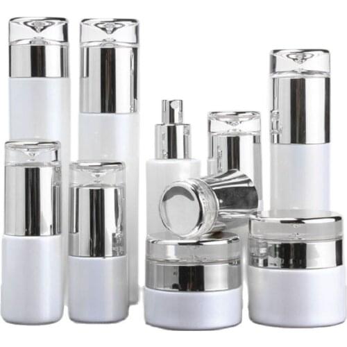 20/30/60/100/120ML Glass Mist Spray Bottle White 30/50g Cosmetic Facial Cream Jar Drop Lid Refillable Lotion Pump Bottles 10pcs